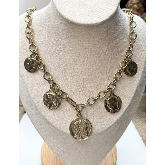 vintage replica Gold-Tone Chain Necklace With Roman Coin Charms For Women - Picture 1 of 5